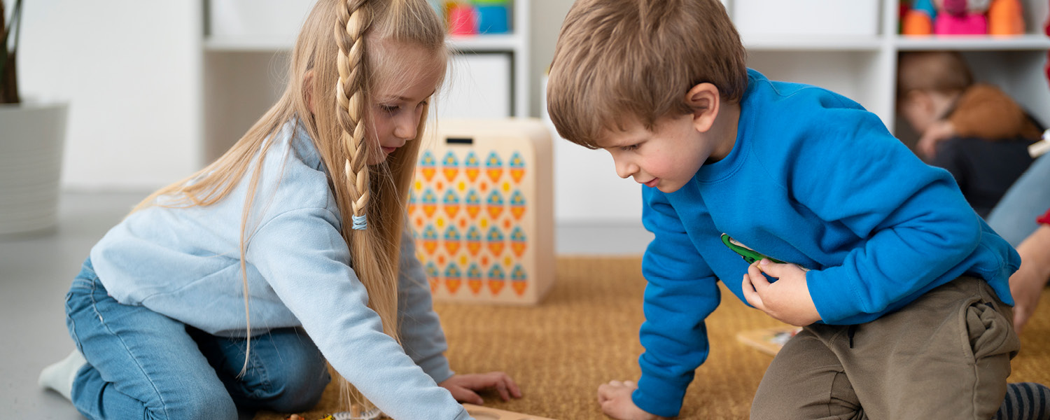 Children playing a game and making friends